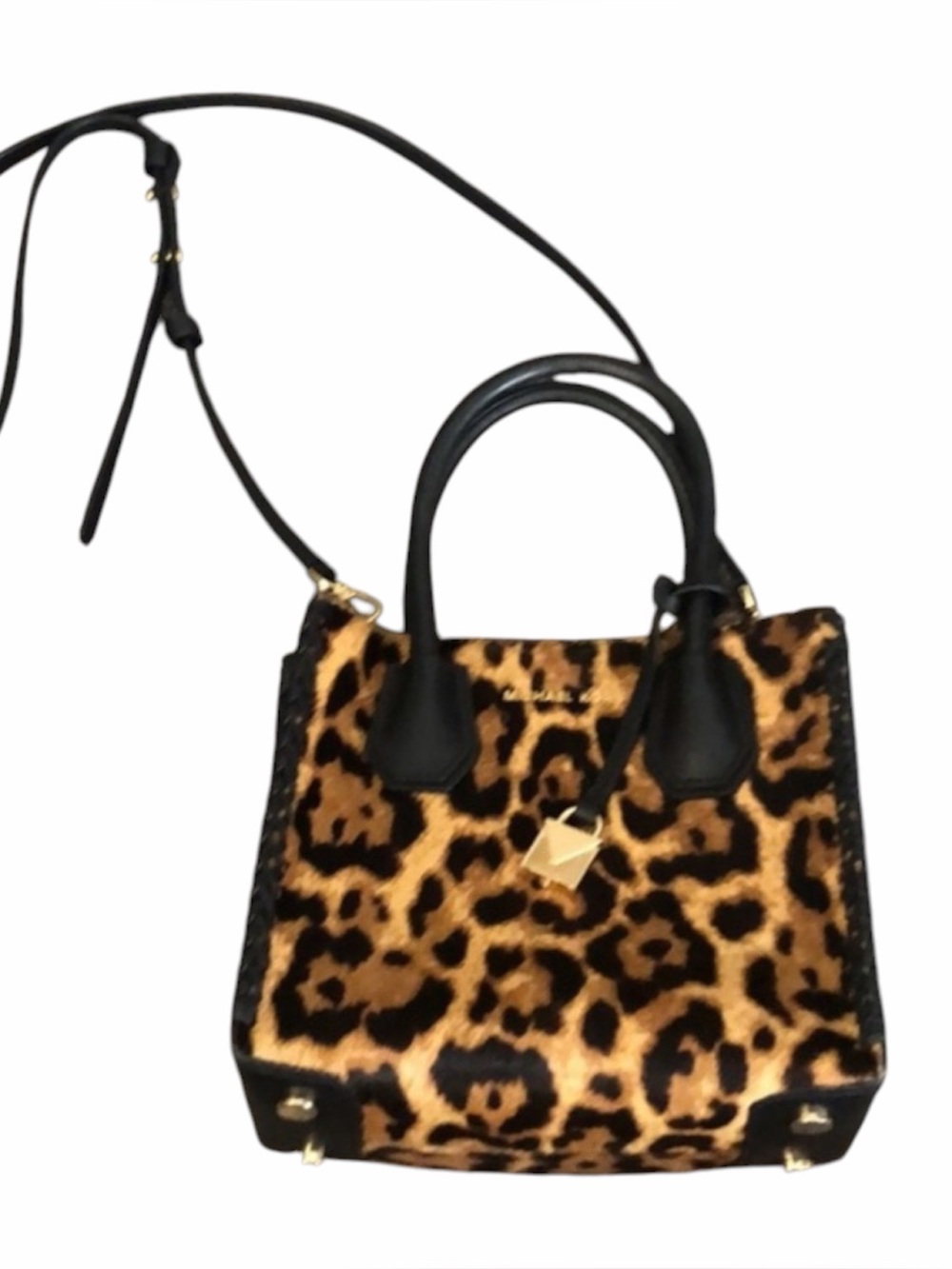 Michael Kors Mercer Leopard Calf Hair Crossbody Tote Handle Bag w/ Strap